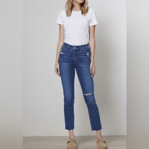 PAIGE DENIM | Hoxton Slim Jeans | Size 30 | Slopes Destructed, Raw Cropped Hem